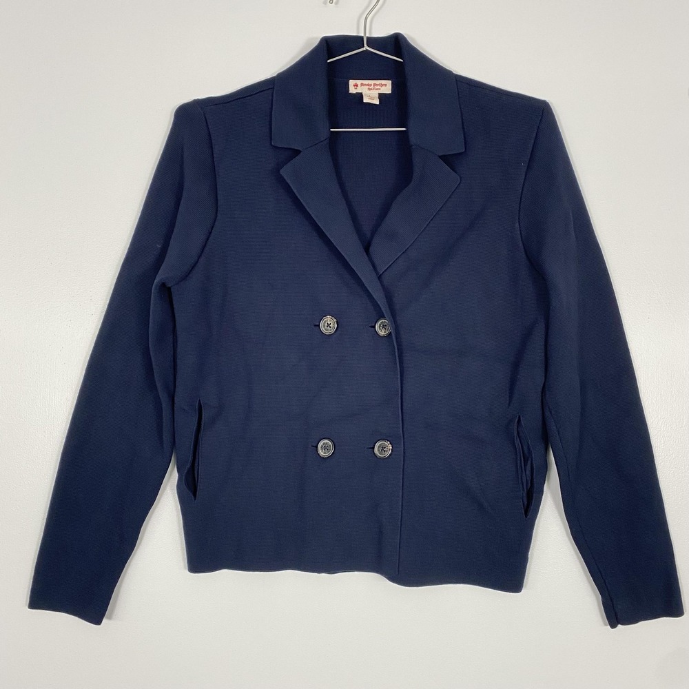 Brooks Brothers Red Fleece Blazer Womens Large Navy Blue Knit Jacket Cardigan